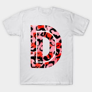 Abstract Letter D Watercolour Leopard Print Alphabet Red T-Shirt